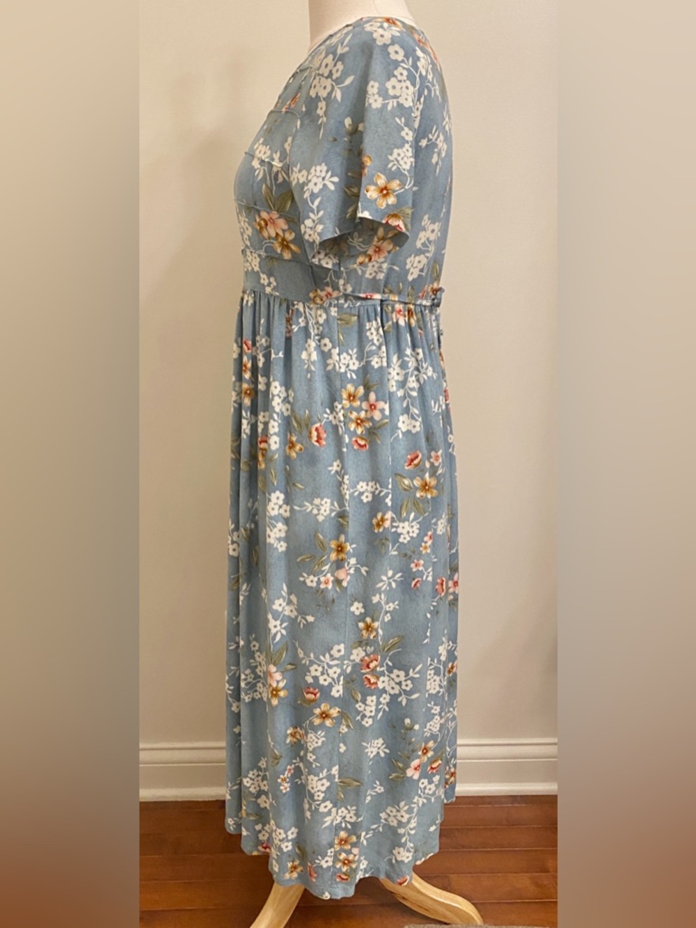 Erika & Co Petites Vintage 90s Blue Pink Floral SZ SP Cottagecore Romantic Dress - Picture 6 of 12